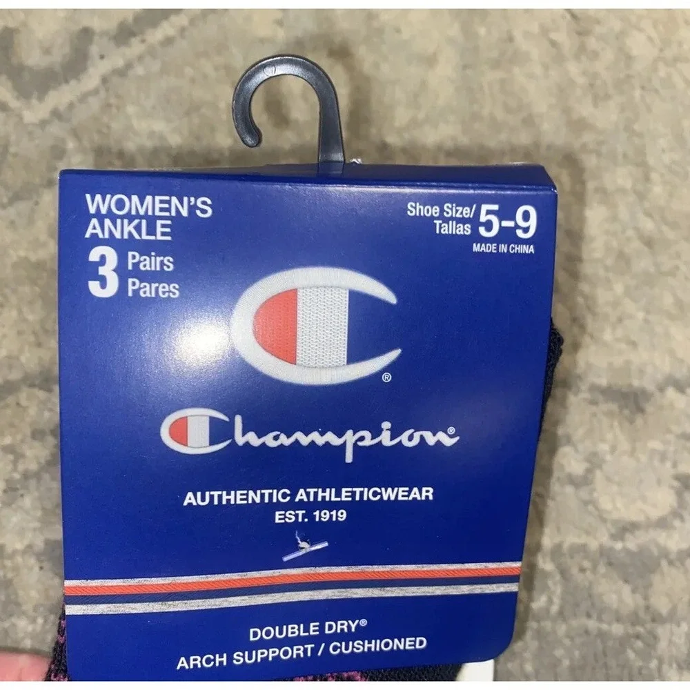 Champion 3-Pair Womens Sz 5-9 Ankle Socks Black Logo‎ New